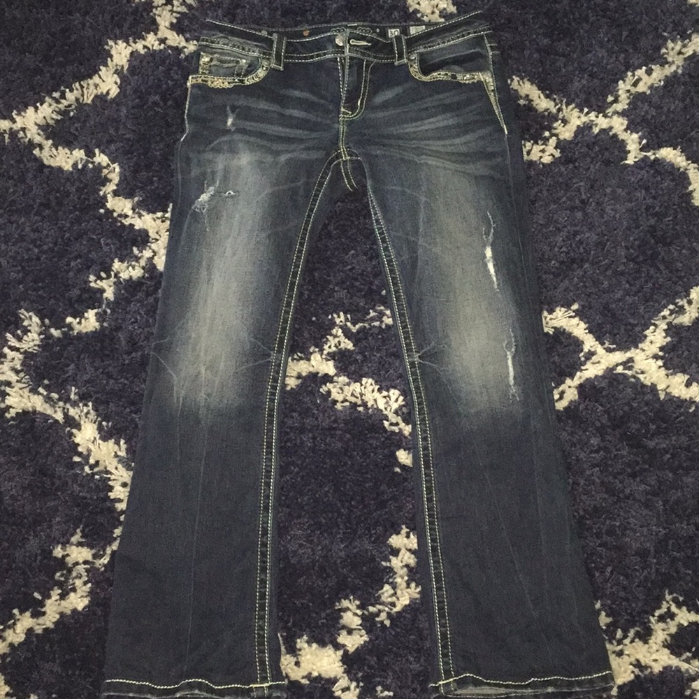 Miss me jeans blinged out and distressed size 30s